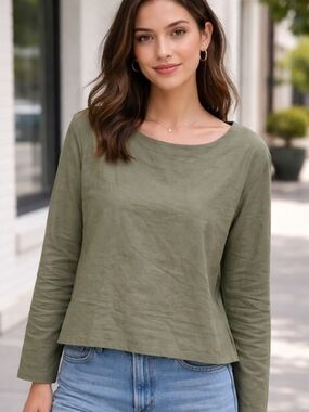 North Fashion Womens Size XL Long Sleeve 45% Linen 55% Cotton Top